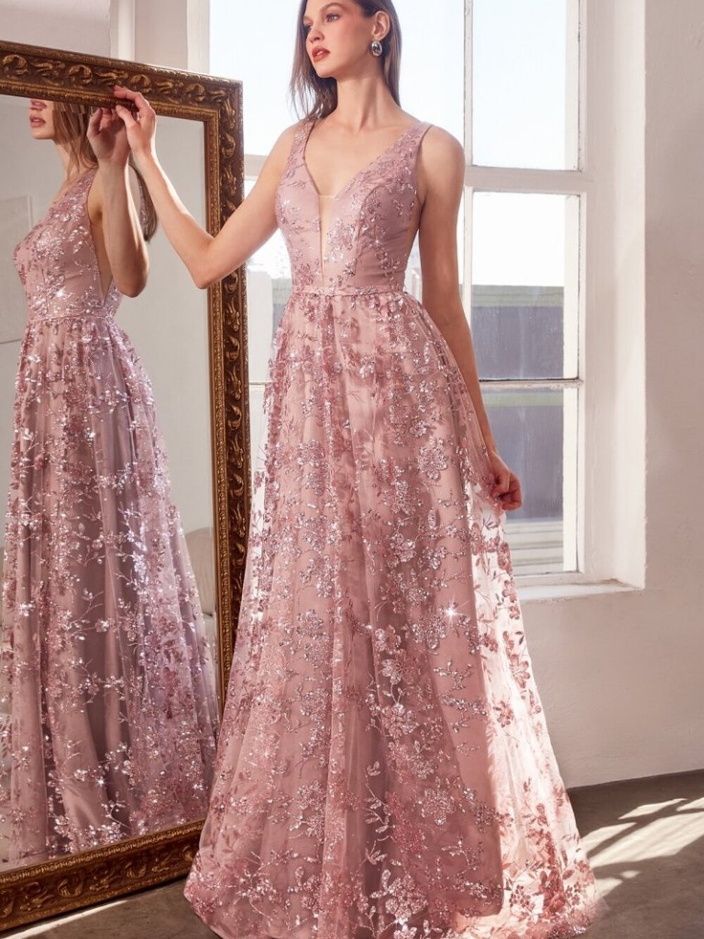 New Formal Long Sleeveless Sequins A-Line Dress w/ Glitter Embroidery CD T606